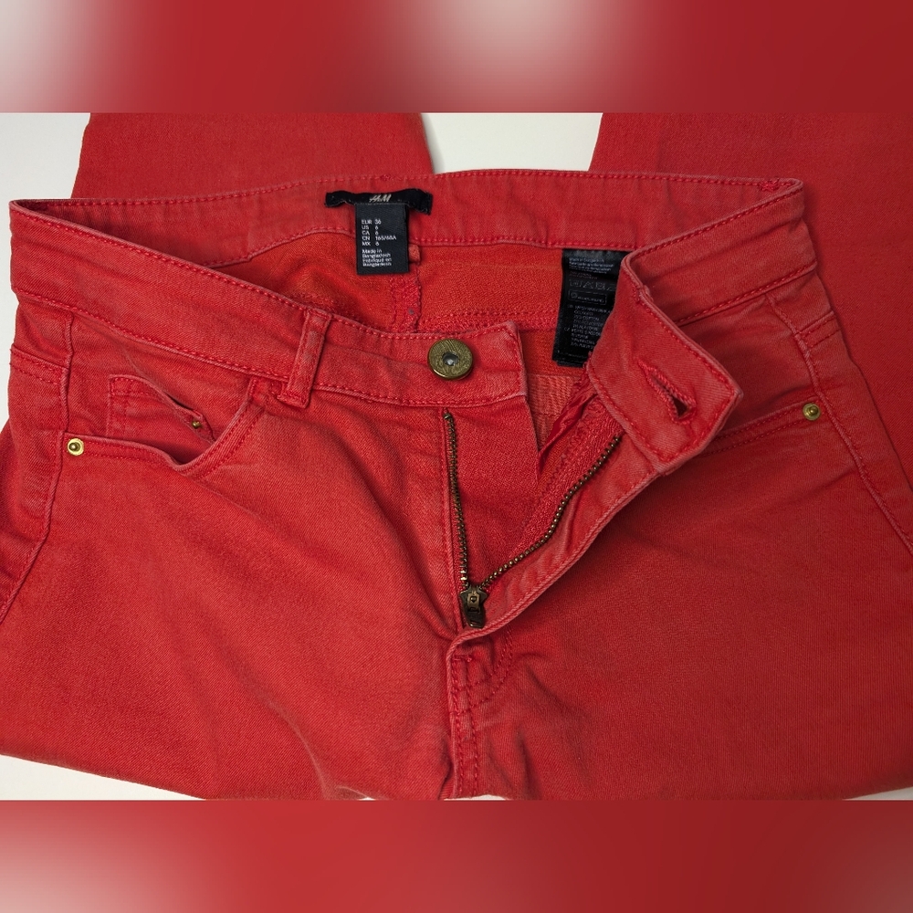 H&M Womens US 6 Skinny Red Jean Preowned - Picture 5 of 11